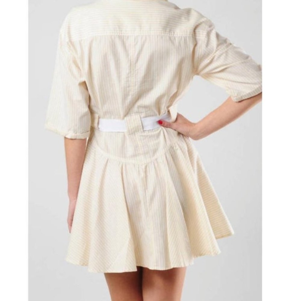 FREE PEOPLE Yellow Stripe with half sleeve Shirt Dress Size L - Picture 2 of 11